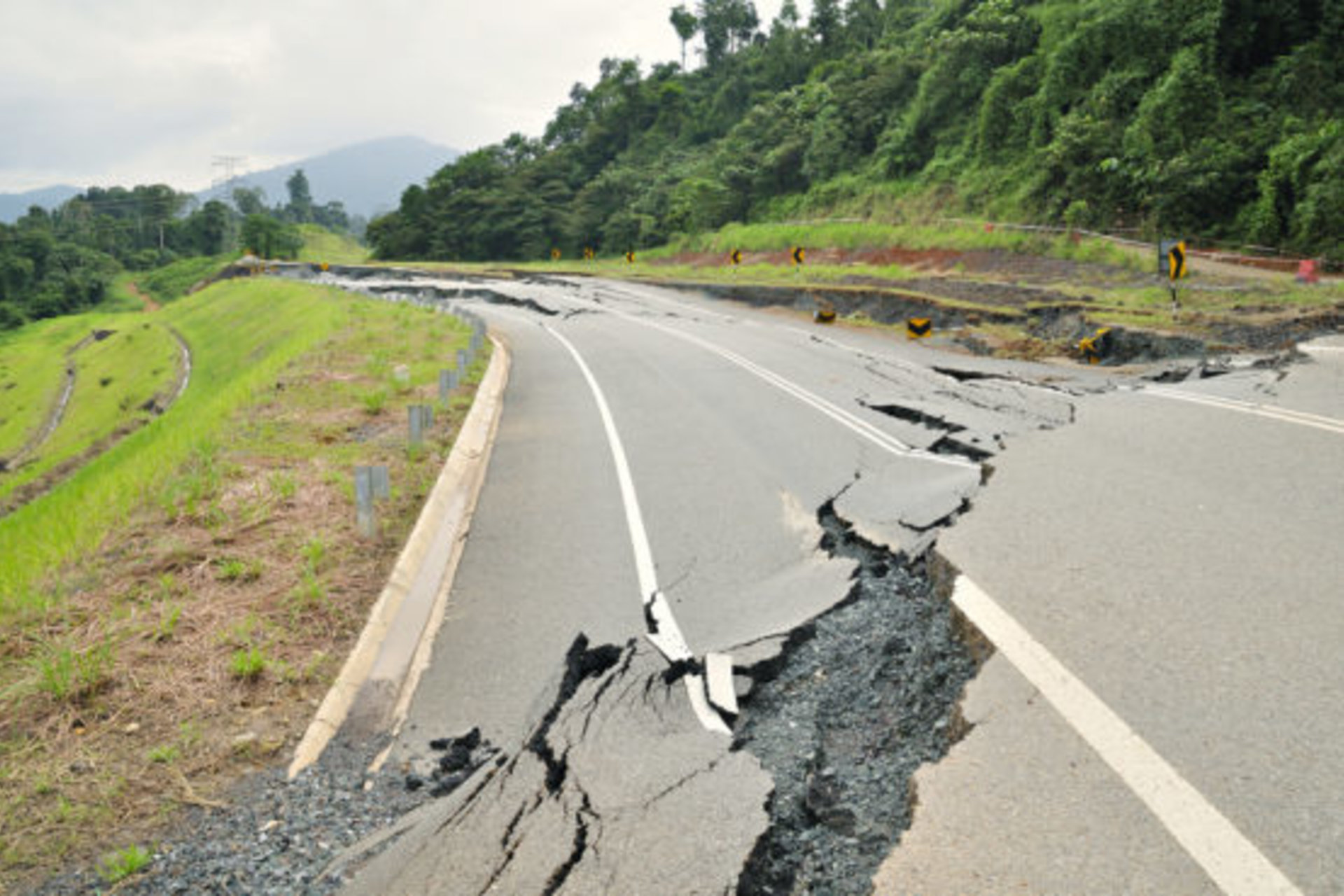 Cracks in road after an earthquake