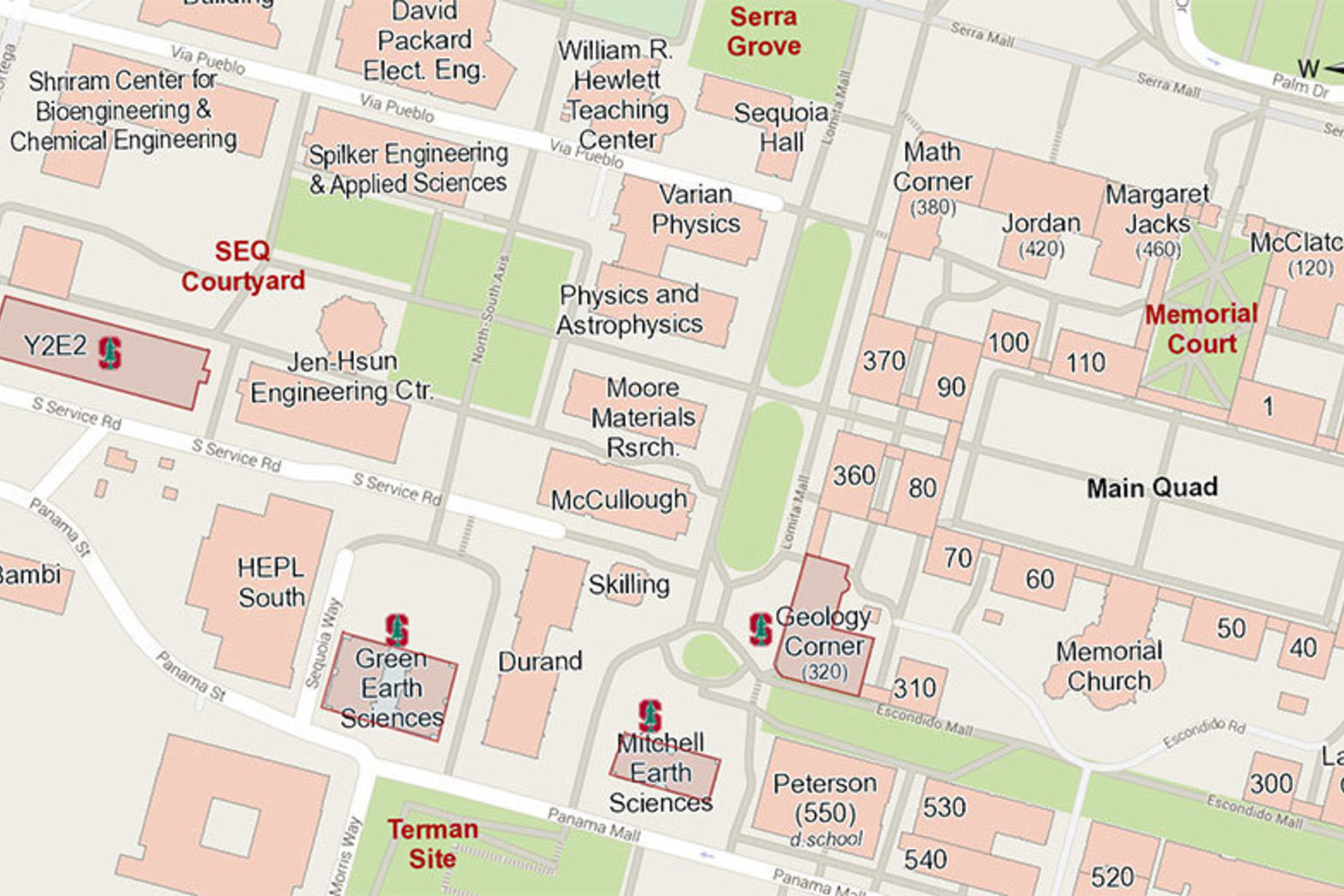Map of Doerr School locations on the main campus